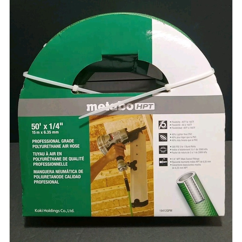 Metabo HPT Air Hose, 1/4-Inch x 50 Ft, Professional Grade Polyurethane, 300 PSI